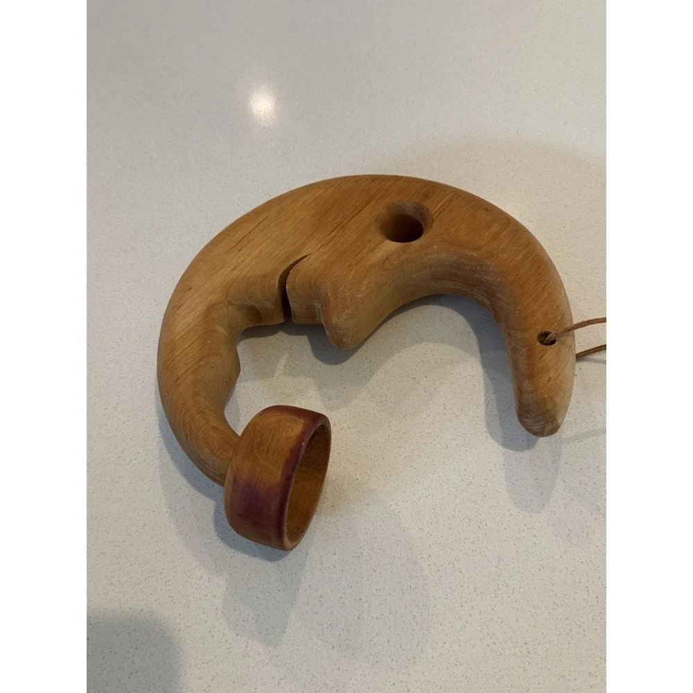 Vintage Wooden Crescent Moon Candle‎ Wall Hanger Celestrial 7.5